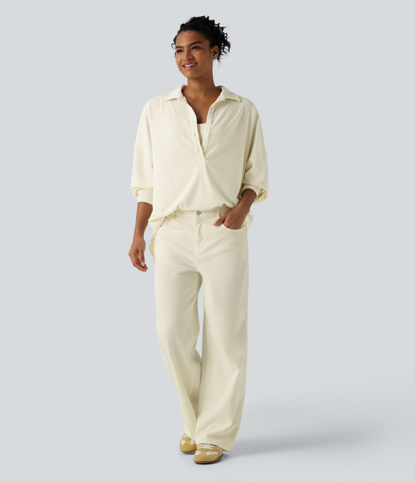 Lässiges, geripptes Sweatshirt mit langen Ärmeln