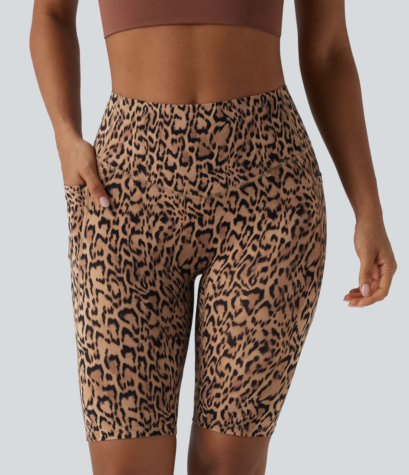 Halara UltraSculpt™ Leopard Print High Waisted Tummy Control Training Biker Shorts 9'' with Pockets