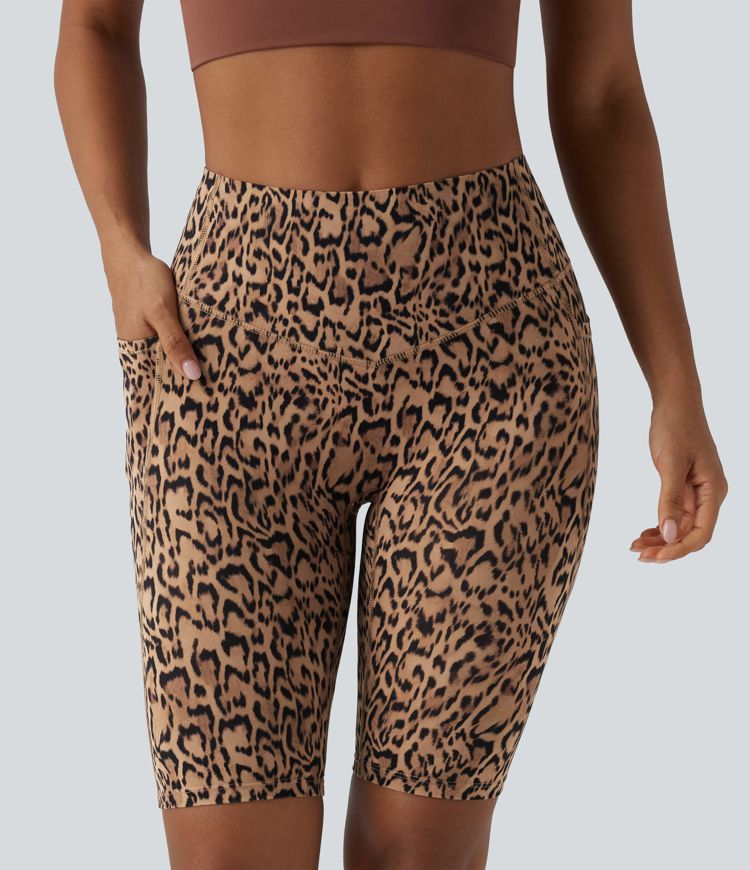 Halara UltraSculpt™ Leopard Print High Waisted Tummy Control Training Biker Shorts 9'' with Pockets