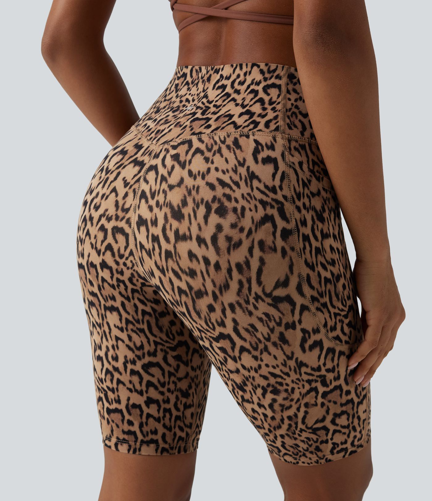 Halara UltraSculpt™ Leopard Print High Waisted Tummy Control Training Biker Shorts 9'' with Pockets