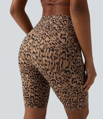 Halara UltraSculpt™ Leopard Print High Waisted Tummy Control Training Biker Shorts 9'' with Pockets