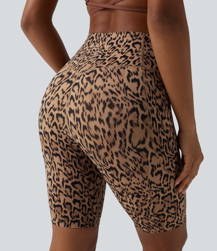 Halara UltraSculpt™ Leopard Print High Waisted Tummy Control Training Biker Shorts 9'' with Pockets