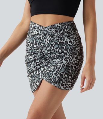 Halara UltraSculpt™ Leopard Print Crossover High Waisted 2-in-1 Bodycon Mini Party Skirt