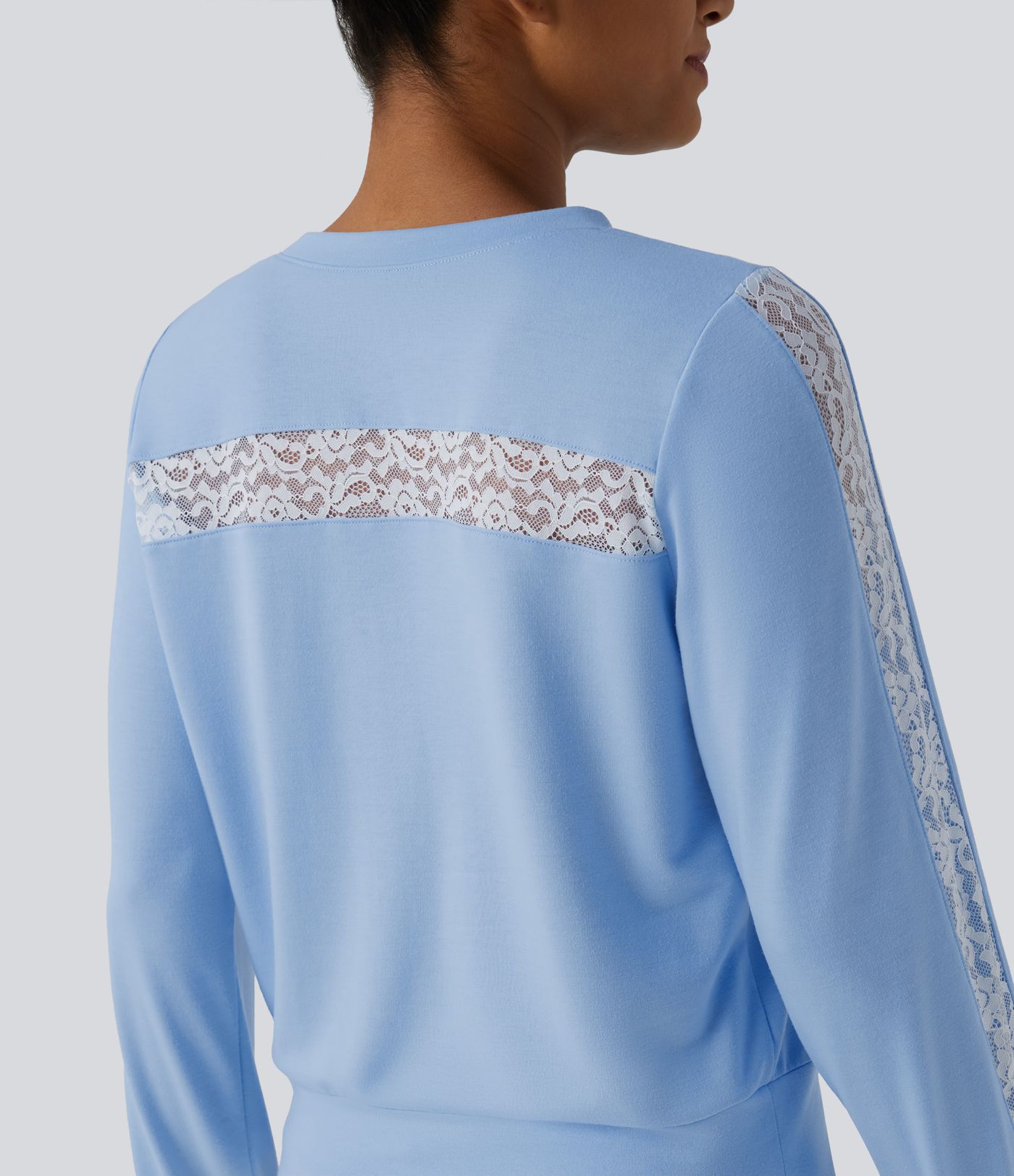 Round Neck Long Sleeve Contrast Lace Casual Sweatshirt