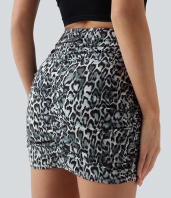 Halara UltraSculpt™ Leopard Print Crossover High Waisted 2-in-1 Bodycon Mini Party Skirt