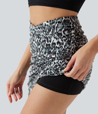 Halara UltraSculpt™ Leopard Print Crossover High Waisted 2-in-1 Bodycon Mini Party Skirt
