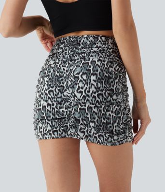 Halara UltraSculpt™ Leopard Print Crossover High Waisted 2-in-1 Bodycon Mini Party Skirt