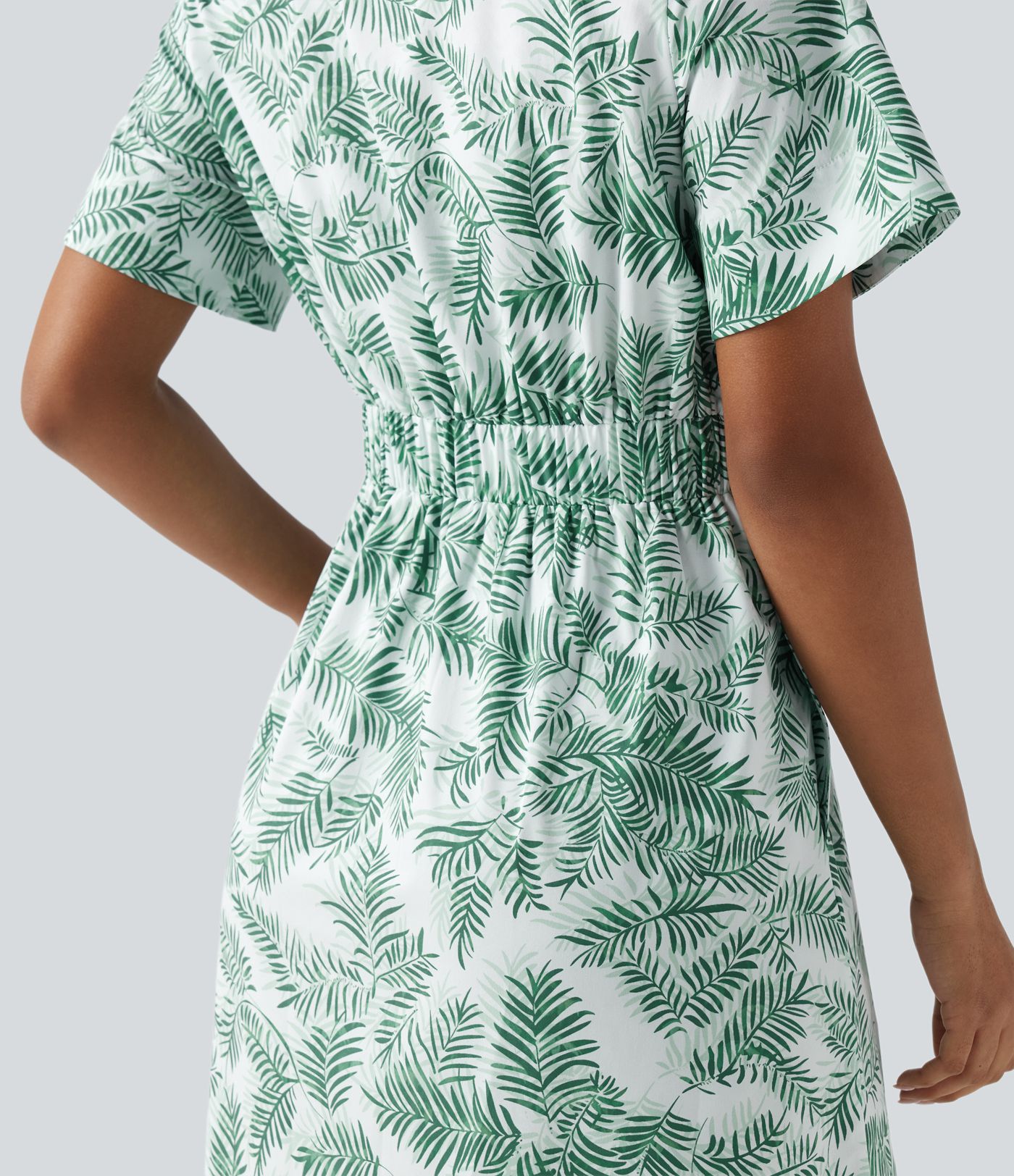 V Neck Half Sleeve Floral Print Mini Casual Dress with Pockets