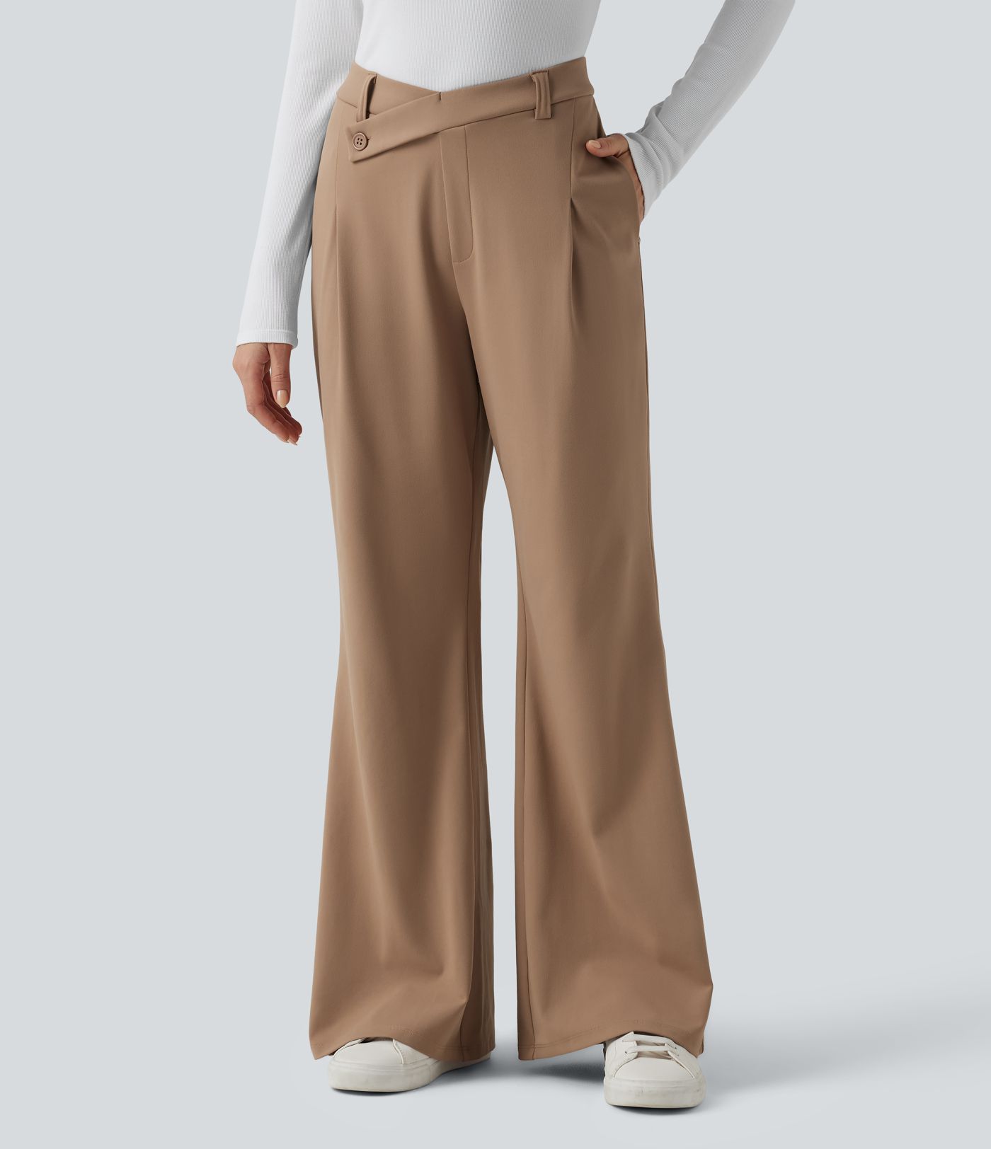 Halara Flex™ DayStretch Asymmetric High Waisted Work Flare Pants with Pockets