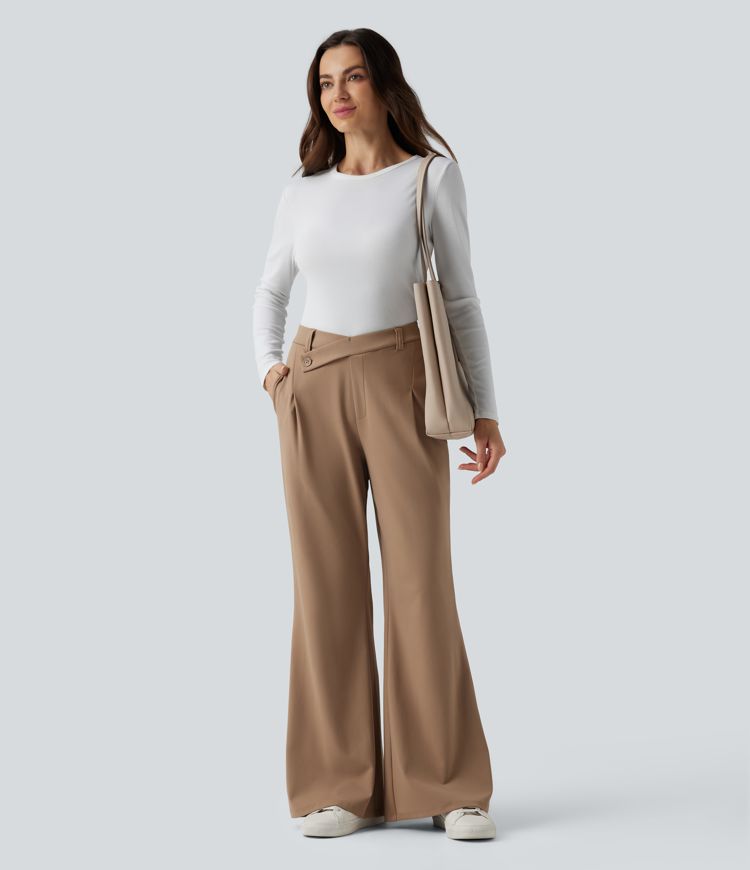 Halara Flex™ DayStretch Asymmetric High Waisted Work Flare Pants with Pockets