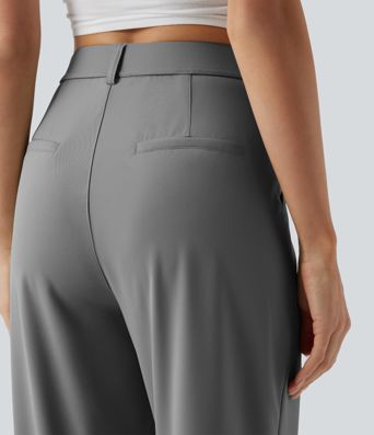 High Waisted Wide Leg Quick Dry Stretch Pocket  Suit Work Pants with Pockets-UPF40+