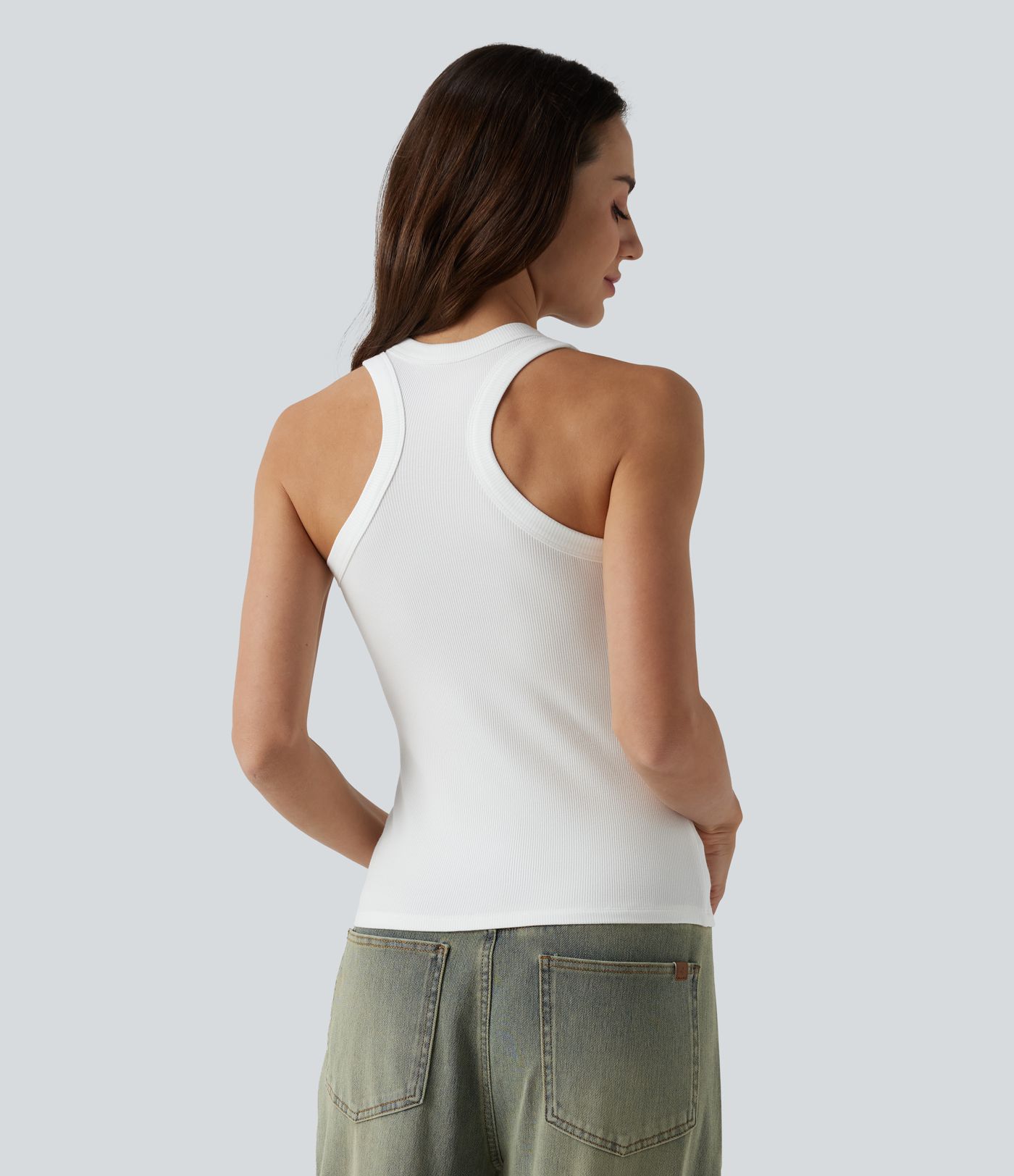 Ribbed Knit U Neck Racerback Casual Tank Top