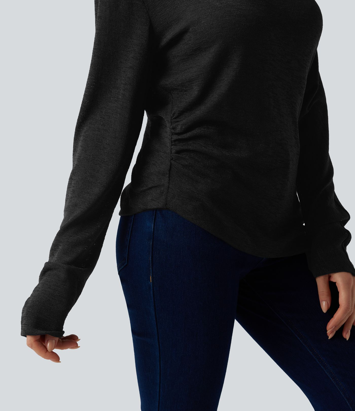 Semi Sheer One Shoulder Long Sleeve Asymmetric Hem Casual T-Shirt