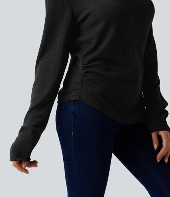 Semi Sheer One Shoulder Long Sleeve Asymmetric Hem Casual T-Shirt