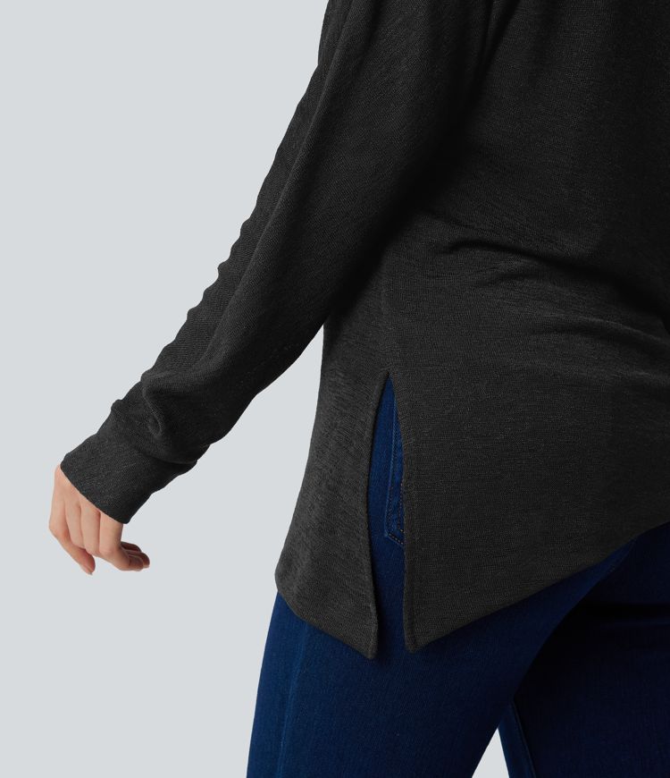 Semi Sheer One Shoulder Long Sleeve Asymmetric Hem Casual T-Shirt