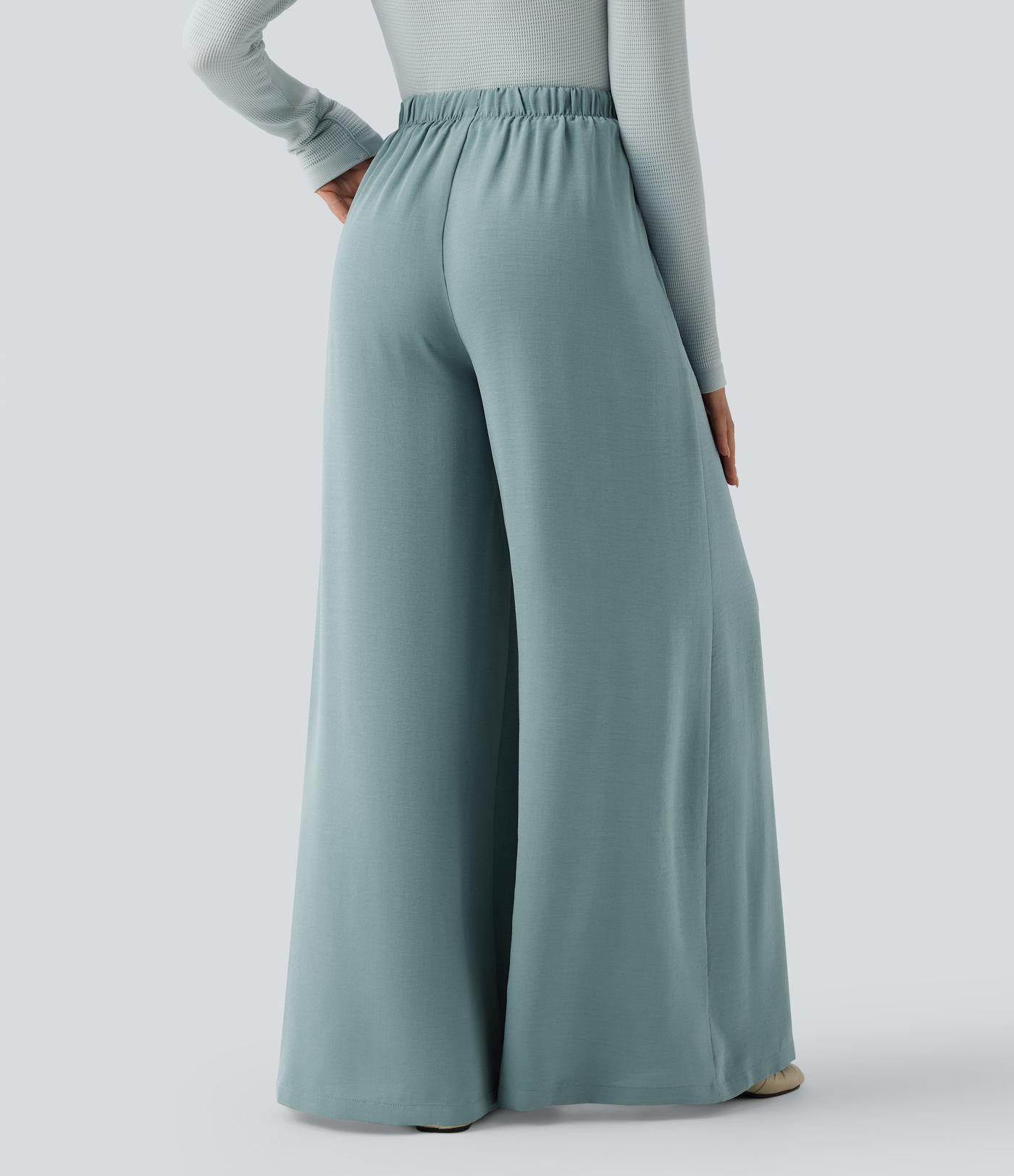 High Waisted Drawstring Linen-Feel Casual Flowy Baggy Pants with Pockets
