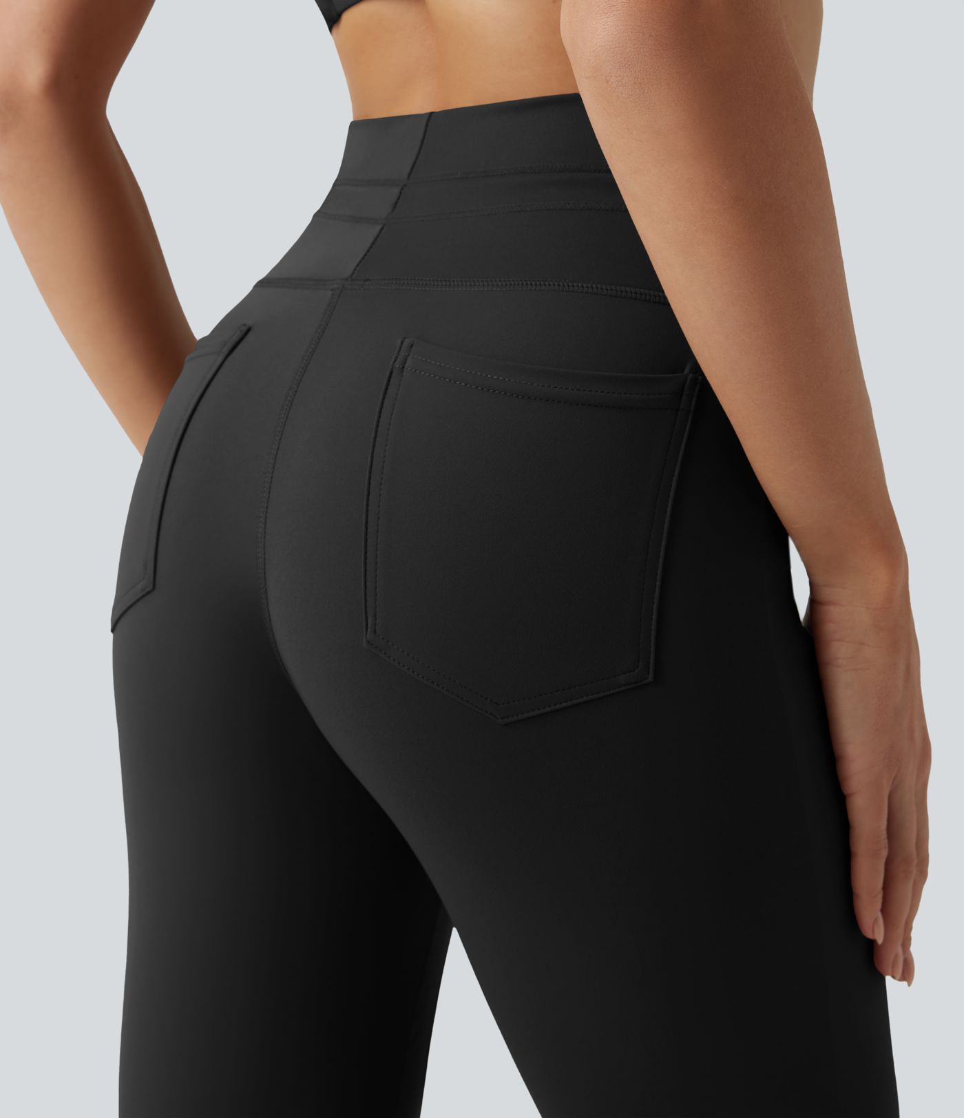 High Waisted Drawstring Plain Flare Yoga Pants with Pockets