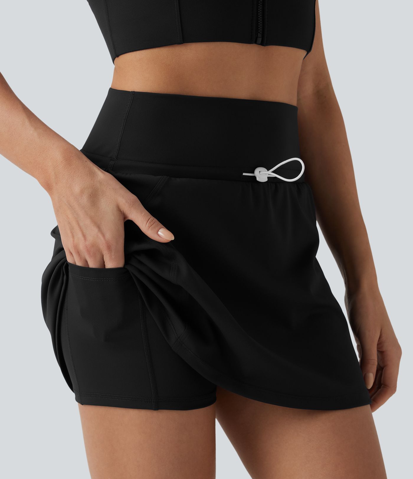 SoftlyZero™ QuickDry High Waisted Adjustable Drawcord 2-in-1 Mini Tennis Skirt with Pockets