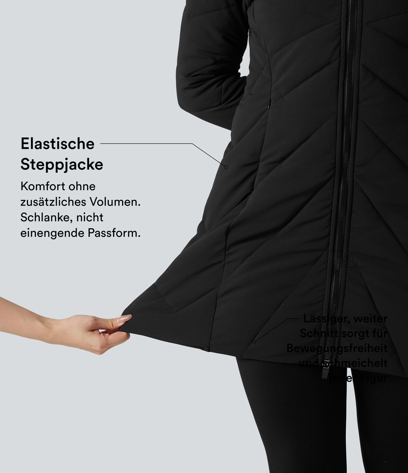 Lässige Steppjacke mit Stehkragen, Seitentaschen, Doppelreißverschluss, langen Ärmeln und Daumenlöchern