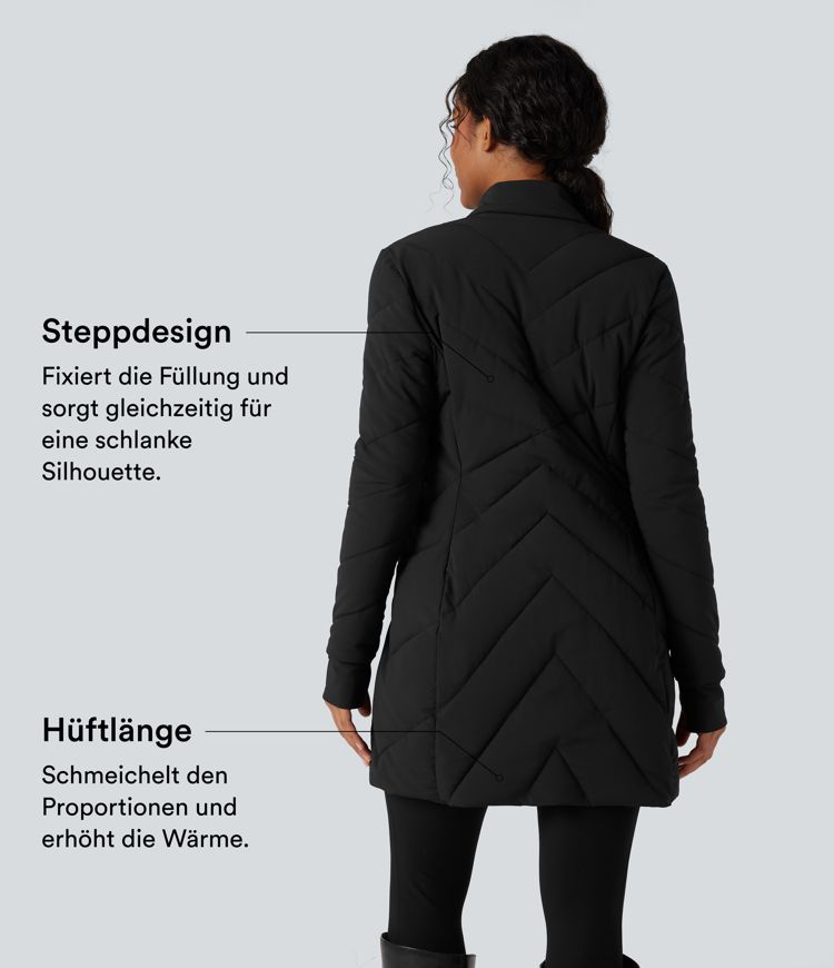 Lässige Steppjacke mit Stehkragen, Seitentaschen, Doppelreißverschluss, langen Ärmeln und Daumenlöchern