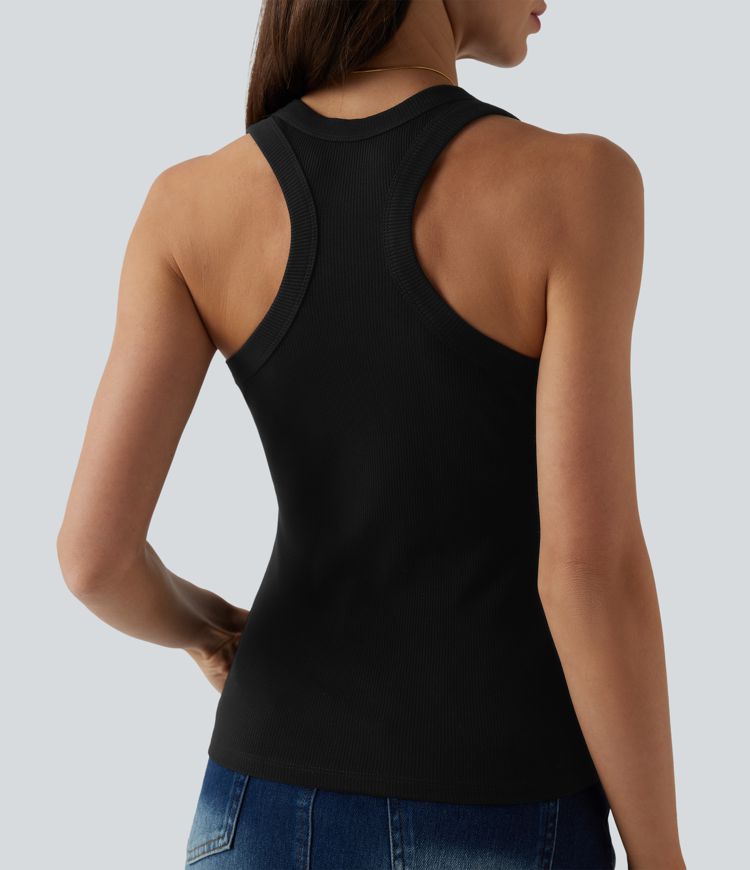 Ribbed Knit U Neck Racerback Casual Tank Top