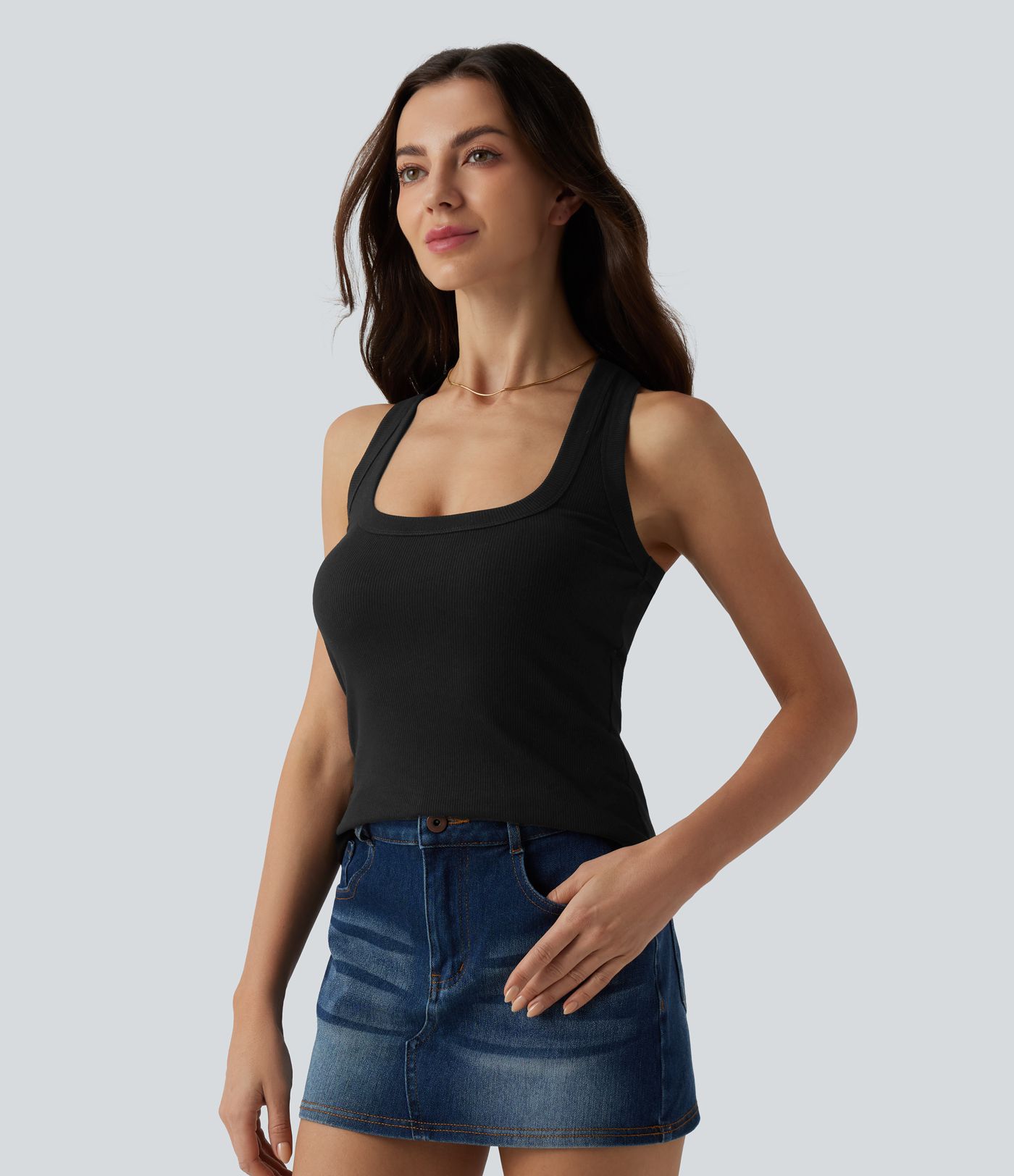 Ribbed Knit U Neck Racerback Casual Tank Top