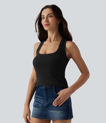 Ribbed Knit U Neck Racerback Casual Tank Top