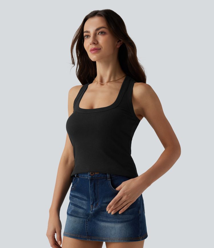 Ribbed Knit U Neck Racerback Casual Tank Top