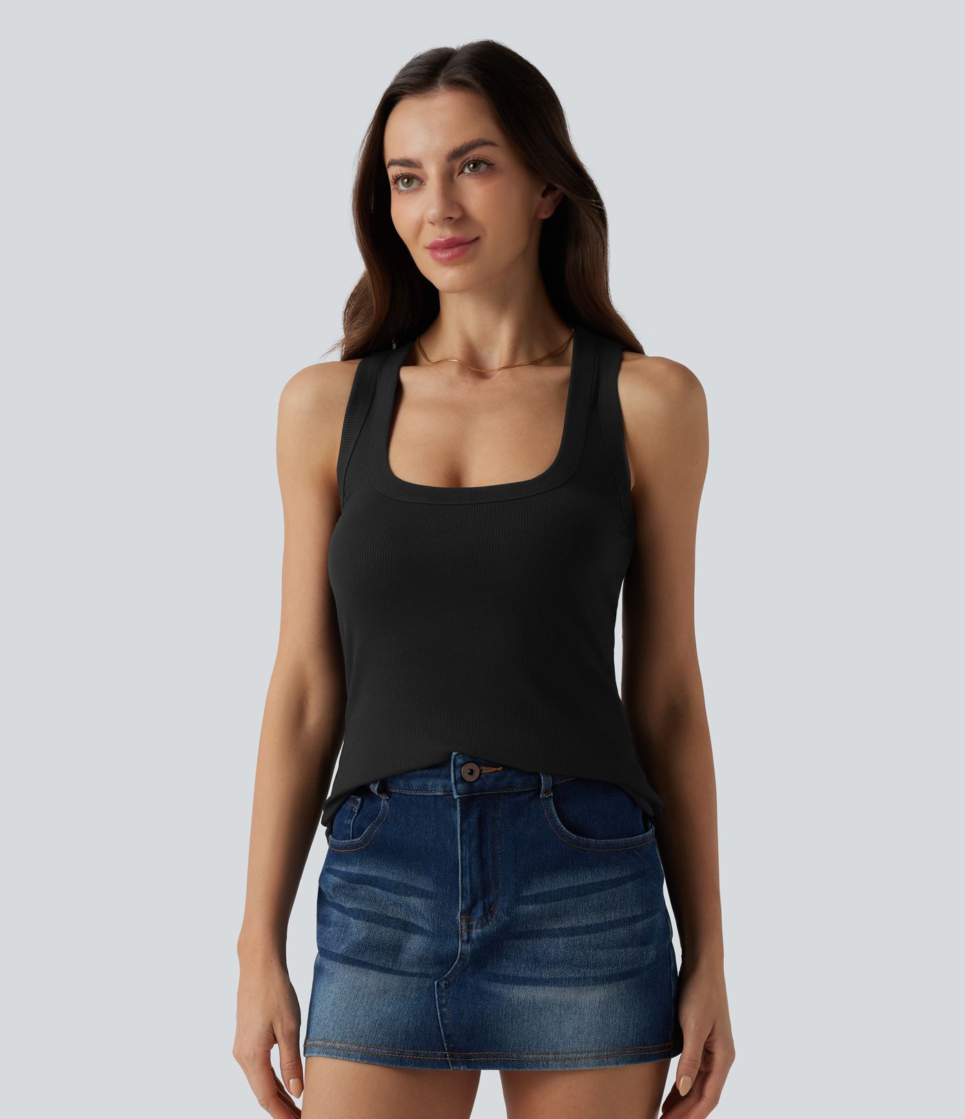 Ribbed Knit U Neck Racerback Casual Tank Top