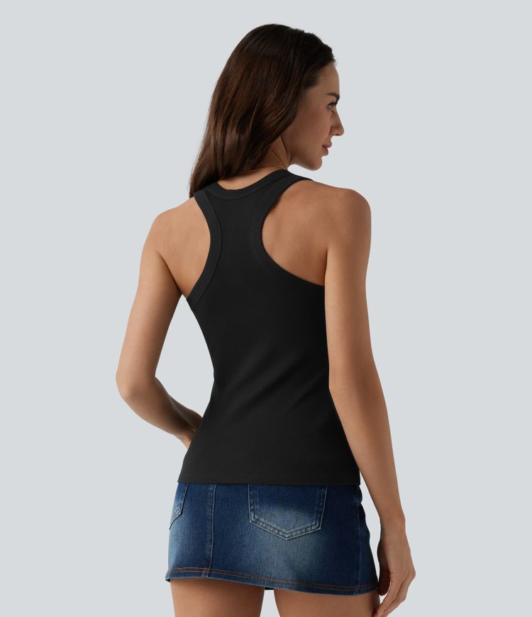 Ribbed Knit U Neck Racerback Casual Tank Top