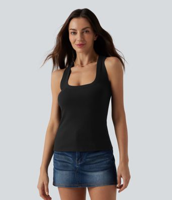 Ribbed Knit U Neck Racerback Casual Tank Top