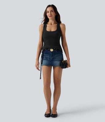 Ribbed Knit U Neck Racerback Casual Tank Top