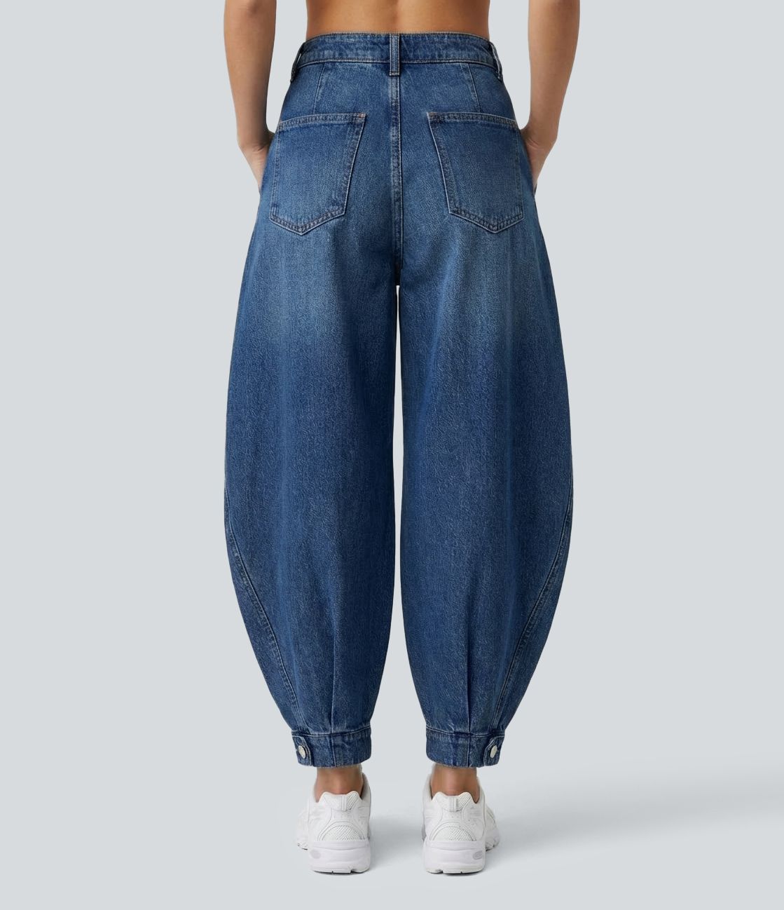 Halara Flex™ Mid-Rise lässige Balloon-Jogger aus Denim mit Taschen