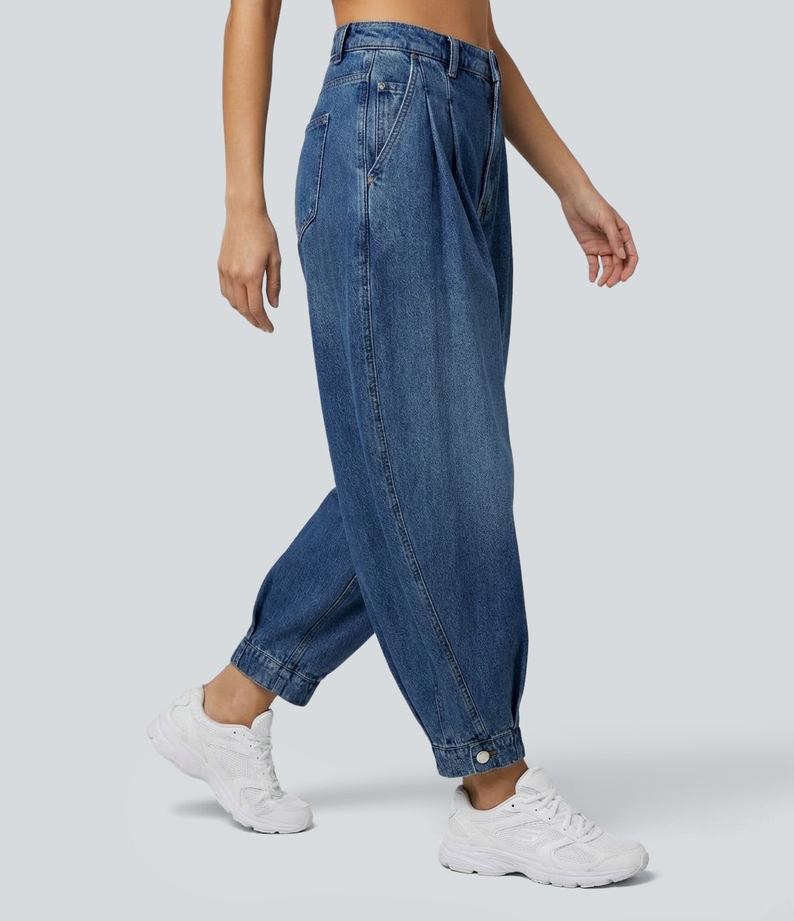 Halara Flex™ Mid-Rise lässige Balloon-Jogger aus Denim mit Taschen