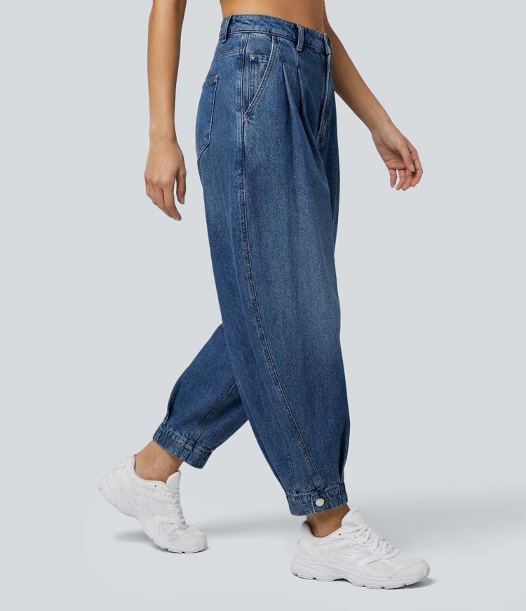 Halara Flex™ Mid-Rise lässige Balloon-Jogger aus Denim mit Taschen