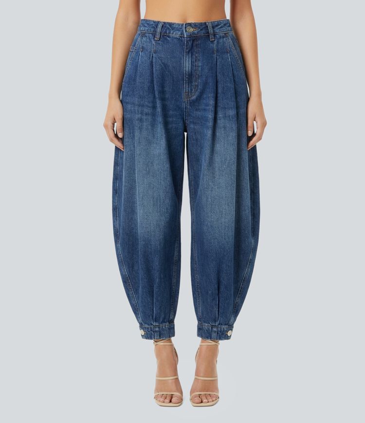 Halara Flex™ Mid-Rise lässige Balloon-Jogger aus Denim mit Taschen