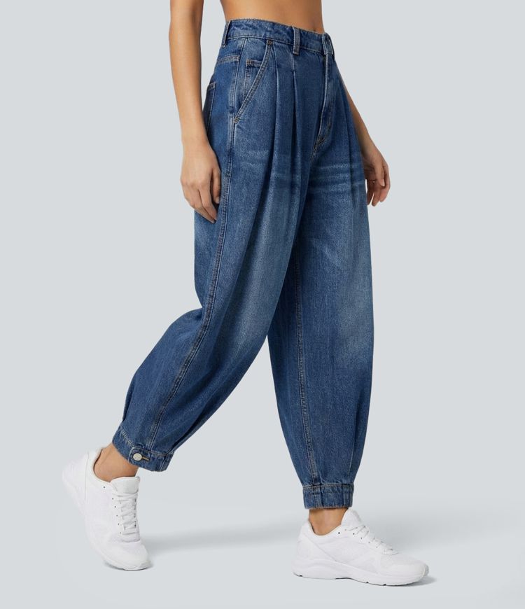 Halara Flex™ Mid-Rise lässige Balloon-Jogger aus Denim mit Taschen