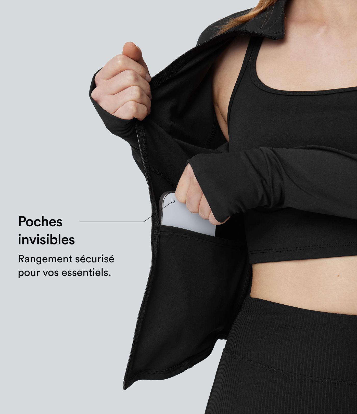 Manteau doudoune 3-en-1 col montant court et veste à ourlet arrondi avec passants pouces PuffFlex avec poche