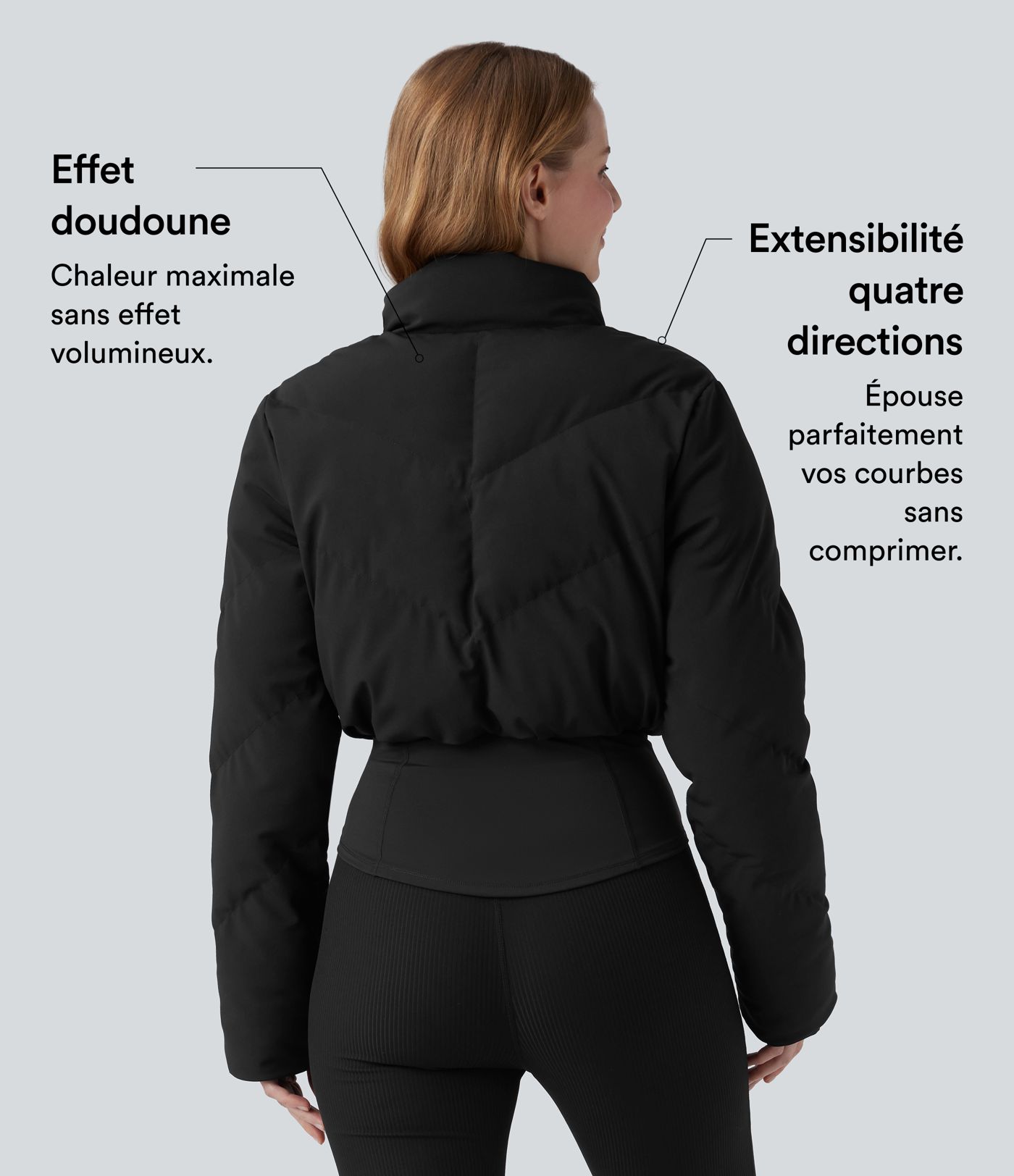 Manteau doudoune 3-en-1 col montant court et veste à ourlet arrondi avec passants pouces PuffFlex avec poche