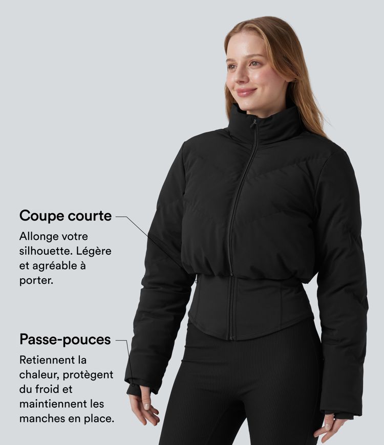 Manteau doudoune 3-en-1 col montant court et veste à ourlet arrondi avec passants pouces PuffFlex avec poche