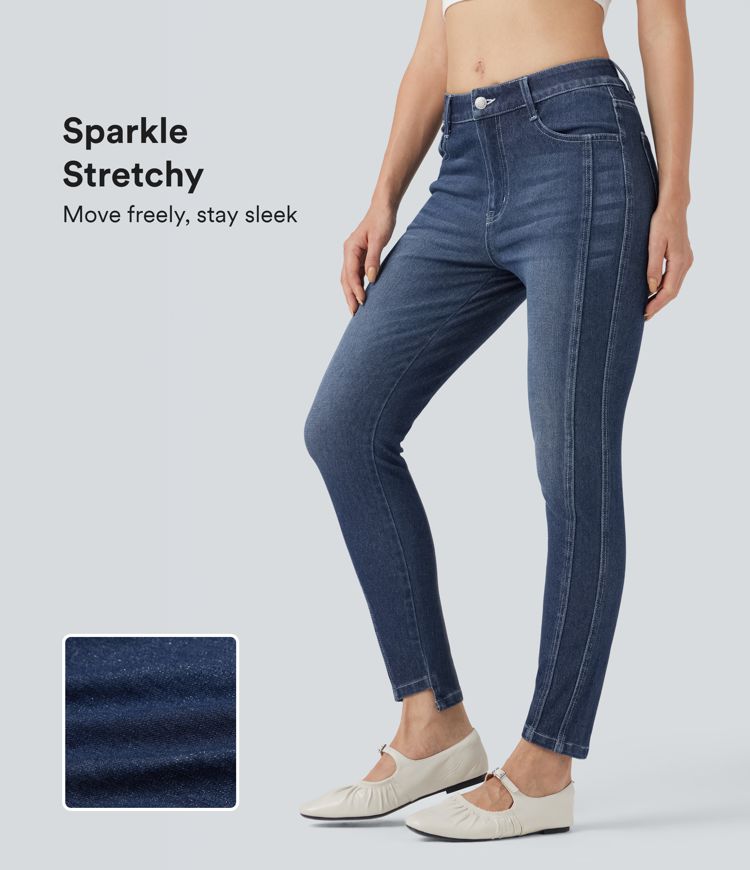 Halara Flex™ - Lässige 7/8-Skinny-Jeans mit niedrigem Bund und Seitentaschen und Glanz-Effekt