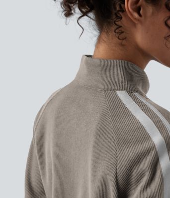 Ribbed Stand Collar Long Sleeve Zipper Color Block Casual Jacket with Pockets Ribbed Stand Collar Long Sleeve Zipper Color Block Casual Jacket with Pockets