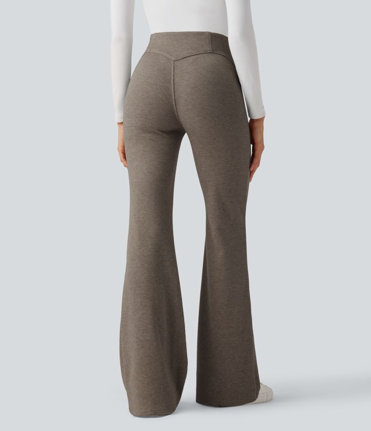 Lässige, gerippte Schlaghose mit hohem Bund und Bauchkontrolle