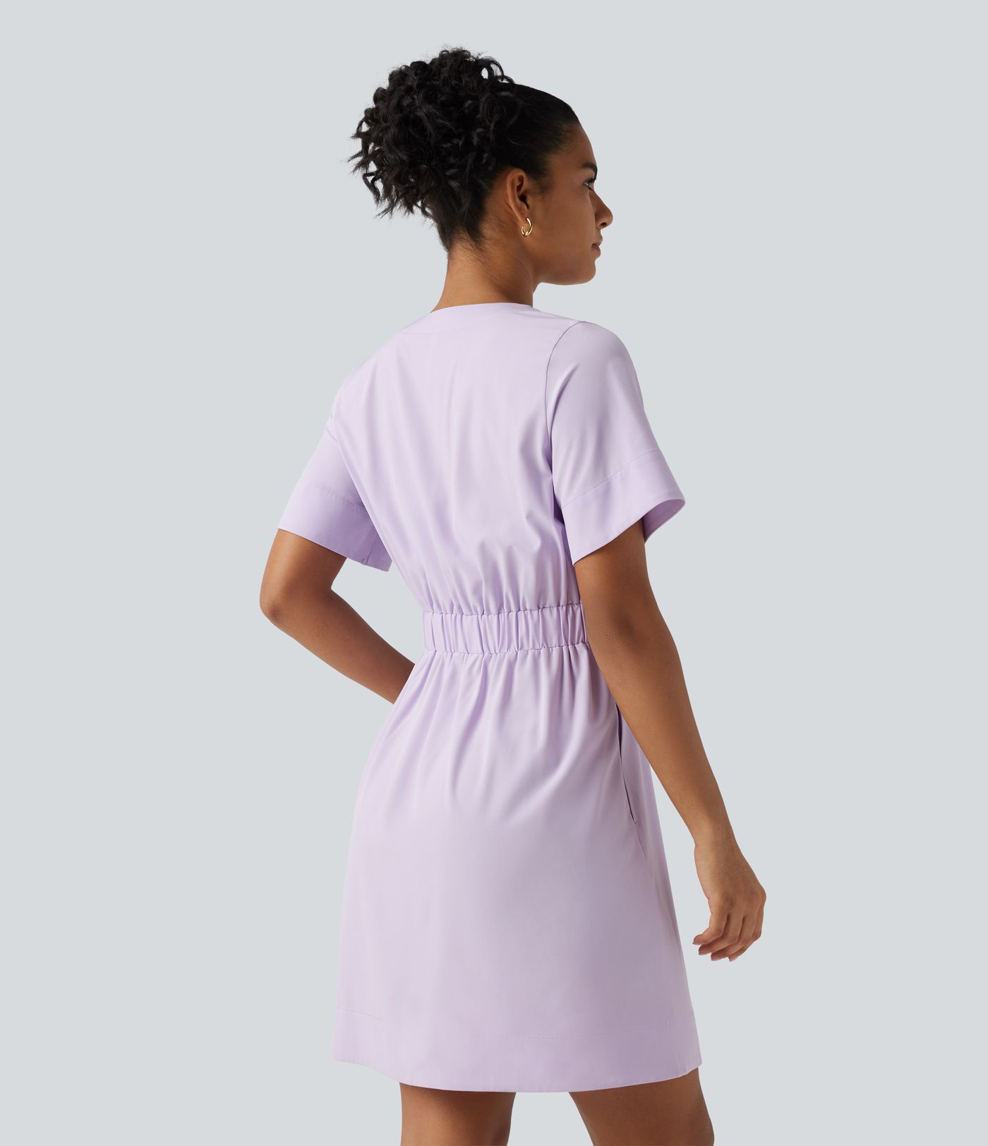 Breezeful™ V Neck Half Sleeve Quick Dry Mini Casual Dress with Pockets
