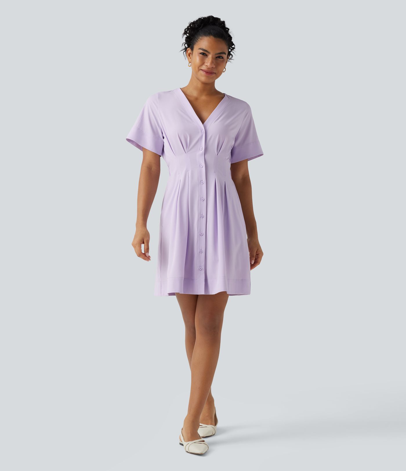 Breezeful™ V Neck Half Sleeve Quick Dry Mini Casual Dress with Pockets