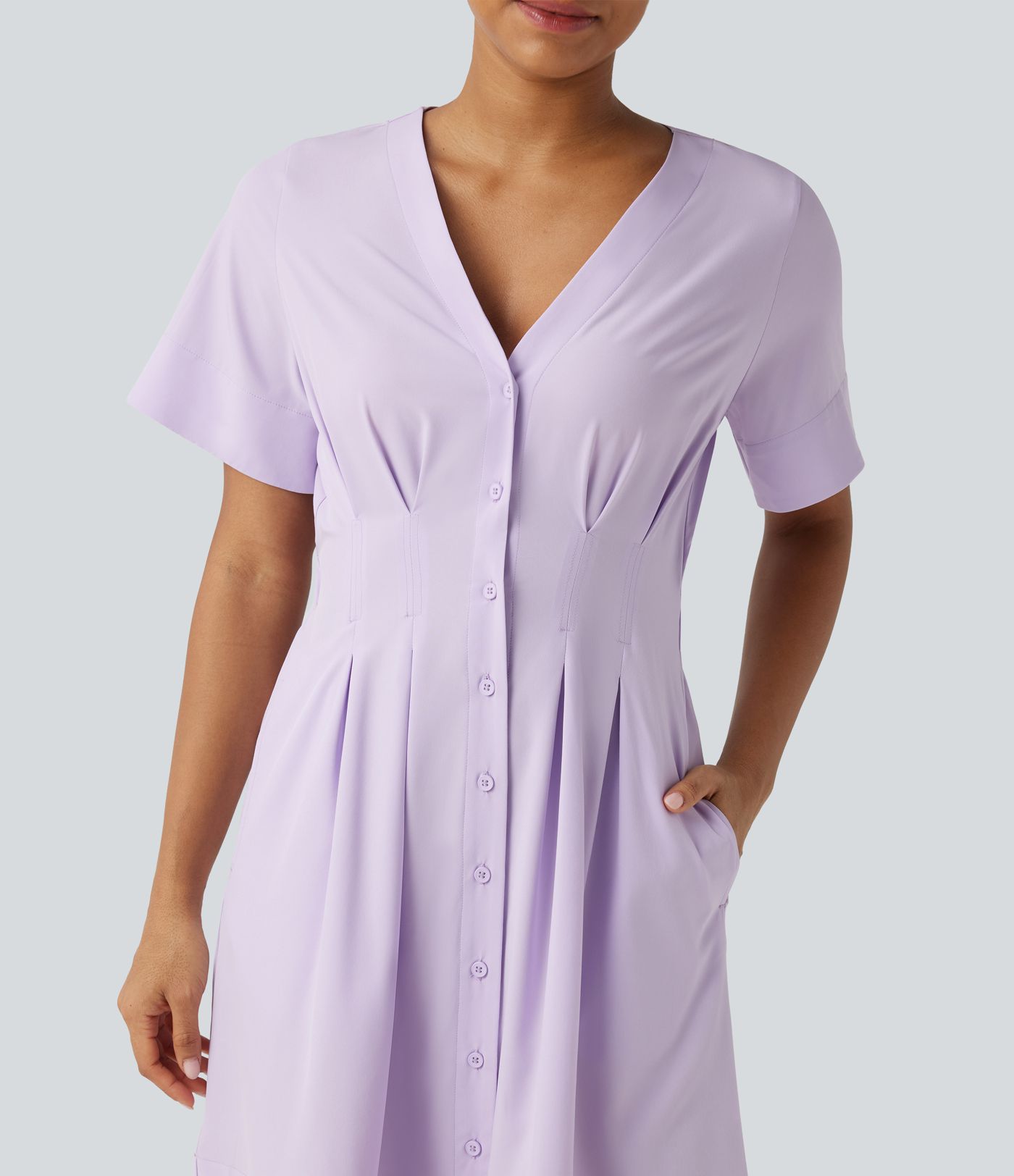 Breezeful™ V Neck Half Sleeve Quick Dry Mini Casual Dress with Pockets