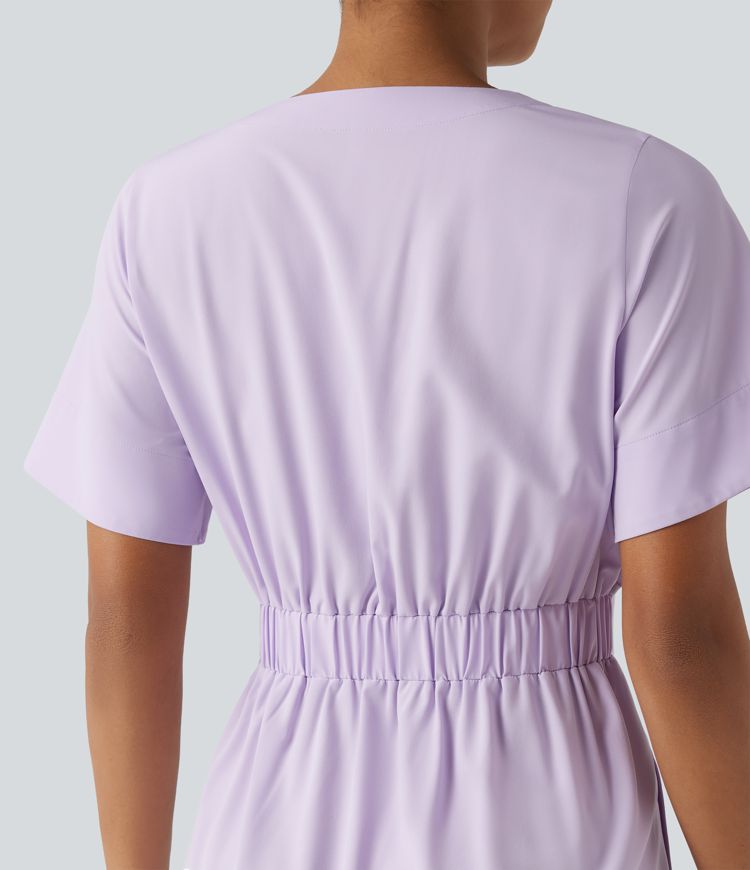 Breezeful™ V Neck Half Sleeve Quick Dry Mini Casual Dress with Pockets