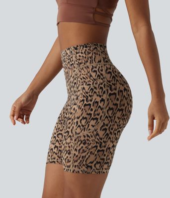 Halara UltraSculpt™ Leopard Print High Waisted Scrunch Butt Lifting Tummy Control Training Biker Shorts 7'' with Pockets