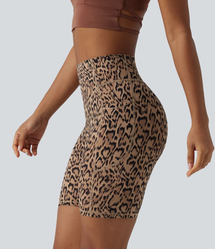 Halara UltraSculpt™ Leopard Print High Waisted Scrunch Butt Lifting Tummy Control Training Biker Shorts 7'' with Pockets