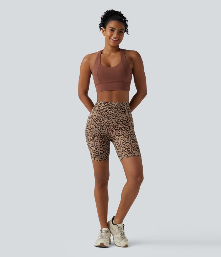 Halara UltraSculpt™ Leopard Print High Waisted Scrunch Butt Lifting Tummy Control Training Biker Shorts 7'' with Pockets
